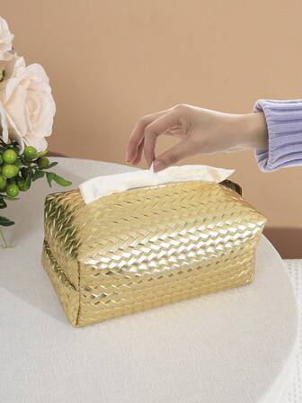 1 件/2 件金色人字形压花图案纸巾架盒，PU 皮革八角面包形防水纸巾袋，现代简约麦穗设计纸巾分配器，适用于客厅、卧室、浴室、厨房、酒店、酒吧、咖啡厅、办公室、户外派对