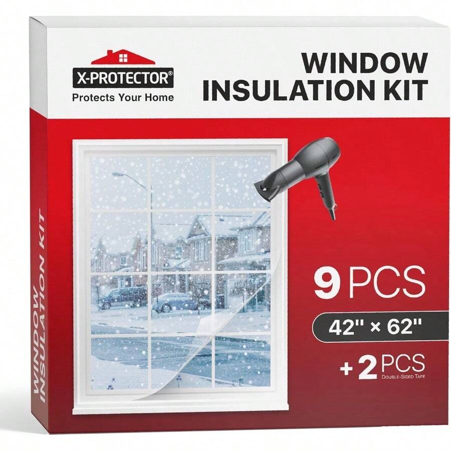 Velocion-Window Insulation For Winter - 9 Pack 42in X 62in - Clear Window Insulation Kit - Perfect Sealer From Cold - Plastic Thermal Cover To Keep The Home Warm! - Transparent - View 1