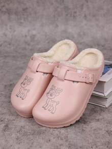 Christmas - Women's Slip-On Shoes - Lightweight EVA Non-Slip Shoes With Adjustable Strap, Cartoon Christmas Reindeer Pattern Casual Shoes, Adjustable Strap, Warm - Plush Lining, Fun Pattern Shoe Style, Durable Winter Shoes. - Pink - View 7