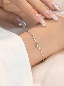 1pc Women's Minimalist Flat Chain Bracelet With Gold Sequin Beaded Pendant, Suitable For Daily Wear - Bead Bracelet - View 2