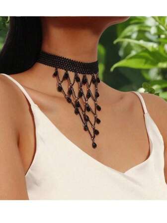 Nuevo collar de encaje de moda, gargantilla de encaje con colgante de gota de agua, cadena de cuello versátil para mujeres