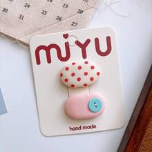Korean Style Sweet Versatile Polka Bangs BB Clip Girls Oval Candy Color Side Hair Clip Hair Accessory - 2-格紋咖 - 查看 6