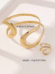 1 Set Of European & American Style Geometric Hollow Design Women Ring & Bracelet Set - Vàng - Xem 3