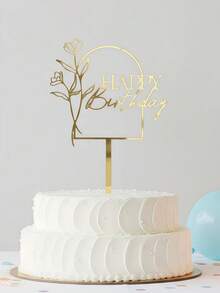 1pc/3pcs/5pcs Cake Decorative Picks, Birthday Cake Decor, Dessert Table Decor, Modern Floral Text Cake Toppers, Birthday Party Cake Decorations, Cake Picks, Baking Supplies, Baking Decor, Cake Accessories, Kitchen Essentials, Holiday Gifts - Gold - View 5