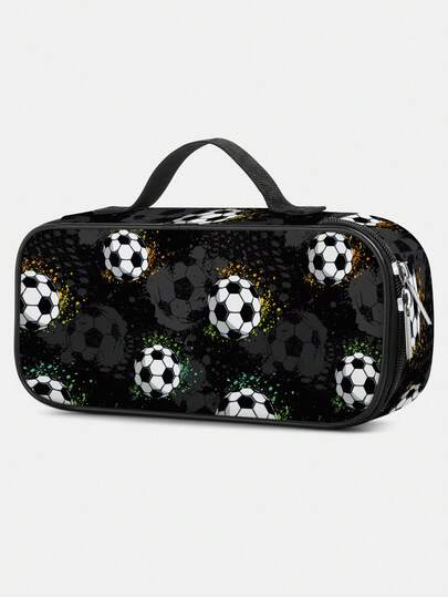 Fotbollspenna för pojkar, cool pennväska med stor kapacitet och handtag, bärbar pennväska med dragkedja för skolan, kontoret, fotbollsfans, barn och tonåringar