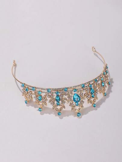 1pc Girls Alloy Crystal Rhinestone Multicolor Princess Crown Bridal Tiara Headpiece, Birthday Wedding Hair Accessory