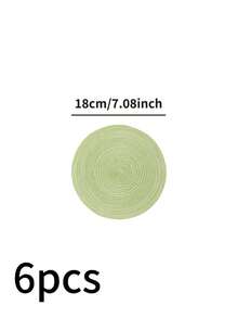1/4/6/12pcs Bohemian Style Woven Placemats, Round Solid Color Dining Table Mats For Kitchen, Bowls, Cups, Suitable For Holidays, Parties, Birthdays, Vintage, Countryside, Outdoor, Home Decor, All Seasons - Green - View 19