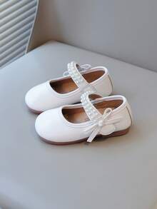 1 pereche pantofi de prințesă pentru fete, 2025, noi, talpă moale antiderapantă, roz, primăvară/toamnă, cu fundă, din piele