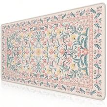 Alfombrilla de escritorio con estampado floral rosa de ICasso, alfombrilla de escritorio, mousepad XXL grande, mousepad antideslizante con bordes cosidos, almohadillas para mouse de computadora para mujeres (rosa) - 80*30*0,2 - Ver 1