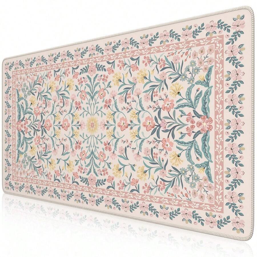 Alfombrilla de escritorio con estampado floral rosa de ICasso, alfombrilla de escritorio, mousepad XXL grande, mousepad antideslizante con bordes cosidos, almohadillas para mouse de computadora para mujeres (rosa) - 80*30*0,2 - Ver 1