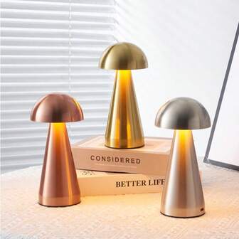 现代 LED 蘑菇设计 USB 可充电触摸三色灯，带可充电锂聚合物电池，适用于客厅、卧室、餐厅、酒吧装饰 - 非常适合万圣节、圣诞节氛围照明