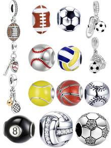 1 hạt charm treo thể thao bóng chày bóng rổ bóng bầu dục Mỹ dạng hạt đính vòng tay dây chuyền làm trang sức DIY bạc 925 làm quà tặng - Nhiều màu - Xem 9