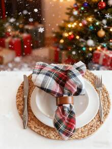2/6/12/240pcs Vintage Plaid Napkins, European Style Christmas Holiday Reusable Washable Napkins For Party, Picnic, Home Decor - 紅白色 - 查看 3