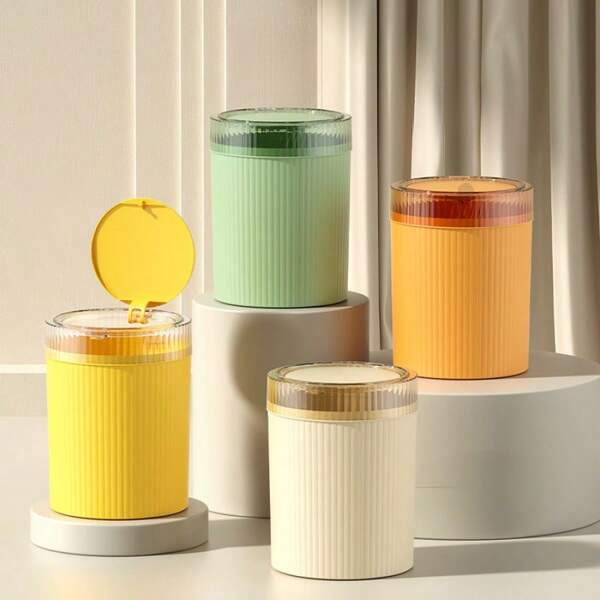 Flip-Top Trash Can, Bathroom Garbage Can With Lid, Pressure Sensitive, Minimalist & Creative Design For Home, Living Room, Bedroom