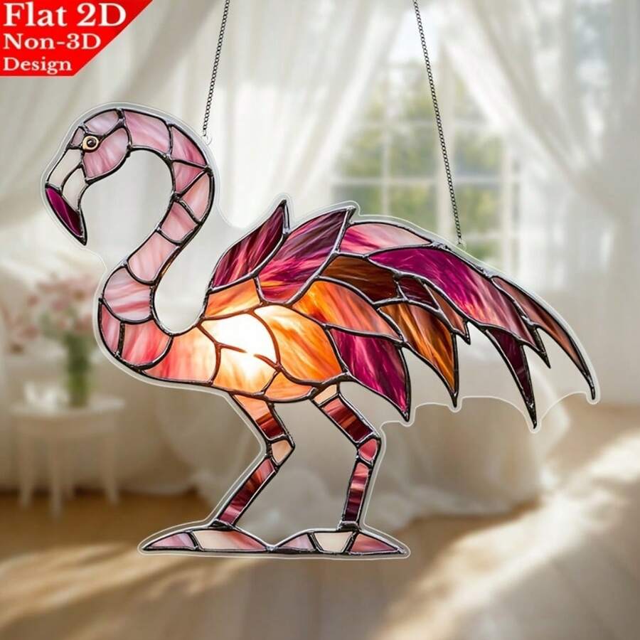 1 pieza Elegante atrapasol de vidrio con diseño de flamenco - Diseño acrílico 2D vibrante, perfecto para sala de estar, dormitorio, patio - Decoración colgante con tema tropical, regalo ideal para amantes de las aves, decoración de flamencos