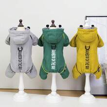 25厘米山地风四脚外套，宠物服装，猫咪套装，动物四脚抓绒外套，保暖服，秋冬新款，加厚卡通服装，韩版可爱动物休闲保暖服，宠物服装，泰迪熊服装，小型犬服装，带牵引绳扣，遛狗服装，抓绒内里保暖 - 軍綠色 - 查看 1