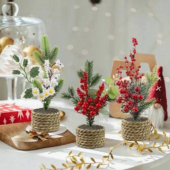 1pc Christmas Potted Plant & Gardening Decoration: A Reusable, Non-Wilting Artificial Ornament Suitable For Tabletop Decoration In Living Rooms, Bedrooms And Hotels.