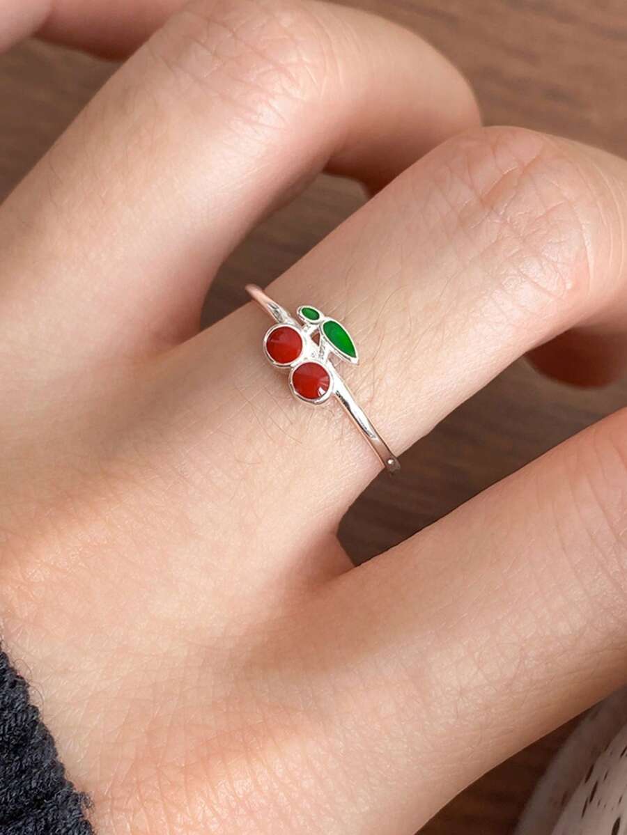 BALMORA 1 pezzo Delicato anello in argento sterling S925 a forma di ciliegia, stile dolce per ragazze/donne/fidanzate/madri, regalo retrò per feste, appuntamenti, uso quotidiano, compleanno