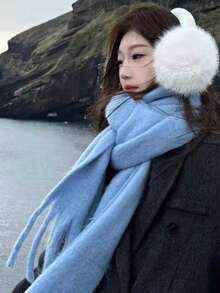 1 pieza Bufanda de invierno para mujer, chal de cachemira sólido azul claro, bufanda gruesa y suave de color azul claro, chal con flecos largos, bufanda de invierno de moda, bufanda para adultos, bufanda azul cielo, capa de cachemira con estilo, cachemira de lujo, bufanda sólida de mujer de color azul claro brillante, chal y envoltorio de invierno, bufanda cuadrada de mujer, bufanda sólida gruesa con flecos, cuello de invierno cálido, chal grueso tejido de lana con flecos, se puede usar