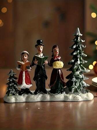 1 Christmas Themed Figure And Christmas Tree Combination Statue Decoration, Three Singers Singing Christmas Songs Statue, Christmas Home, Table Top, Decoration, No Electricity, Christmas Exquisite Gifts Christmas Decorations Home Christmas Gifts Christmas Decor