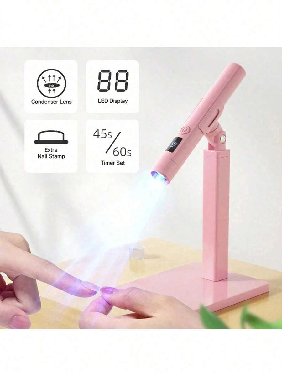 XEIJAYI Pink Stand-Up LED Nail Lamp - Dual-Color 360° UV Gel Curing Light For Home & Salon, Quick-Dry Nail Polish Dryer With No Black Hands Design, Perfect For DIY Manicure & Nail Art Lovers