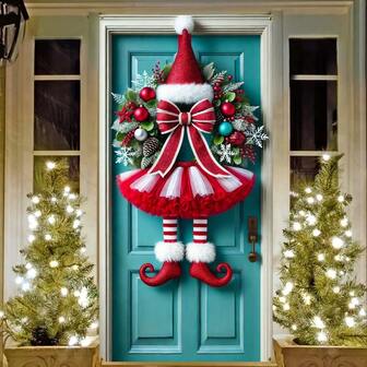 Polyester Christmas Wreath Door Flag, Holiday Entrance Decor, Artistic Style Suitable For Vacation Homes And Parties, Outdoor Flag For Lawn And Garden