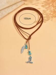 1 件小众设计西部牛仔风格锁骨链复古时尚叶子吊坠长项链，百搭女士颈饰，适合日常佩戴、约会、派对、音乐节 - 彩色 - 查看 4