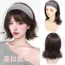 女士布艺头带短锁骨卷发假发，可拆卸头带 - 彩色 - 查看 2