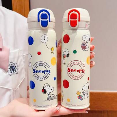  1 cốc giữ nhiệt bằng thép không gỉ Snoopy 500ML, cốc có ống hút dung tích lớn, bình nước học sinh, cốc thể thao di động, dành cho cả nam và nữ