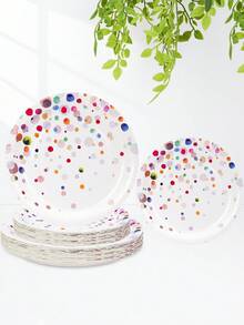 10 件/20 件/50 件彩色波尔卡圆点派对用品彩色生日盘子蛋糕餐盘套装五彩纸屑泡泡盘彩虹圆点餐具适用于生日婴儿淋浴彩虹派对装饰 - 彩色 - 查看 2