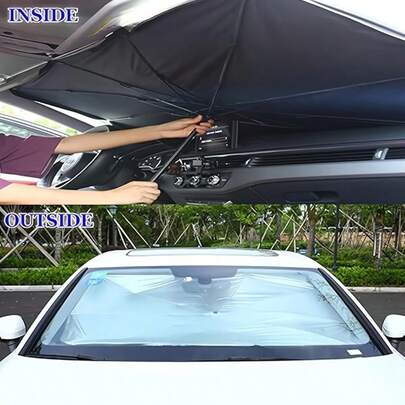 1pc Car Sunshade Umbrella, Retractable Car Front Windshield Sun Shade, Foldable Car Sun Visor Shade, Suitable For Outdoor Parking, Especially Suitable For Female Users With One-Handed Operation