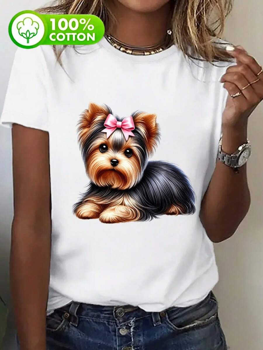 Camiseta Oversize para Mujer de Corte Holgado y Manga Corta Estilo Boho Chic - Blusa de Algodón con Cuello Redondo y Estampado Único - blanco - Ver 1