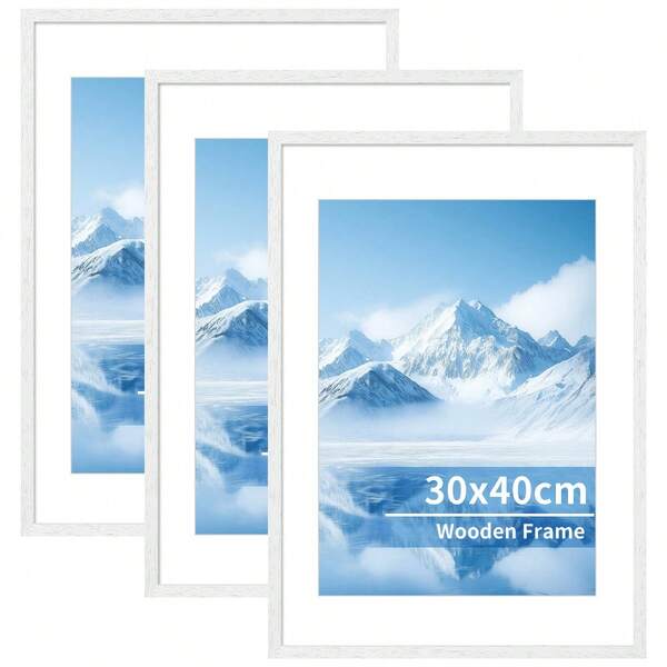 3 إطارات صور خشبية بيضاء، 12x16 بوصة/30x40 سم إطار صور خشبي كلاسيكي، إطار صور بسيط أبيض، إطار صور للحائط، إطار صور مكتبي A4، إطار شهادة، مناسب لديكور المنزل وغرفة النوم والغرف