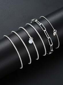 Set de 6 brățări simple cu lanț de dragoste și strasuri pentru femei, cadou de Ziua Îndrăgostiților pentru sărbători și întâlniri