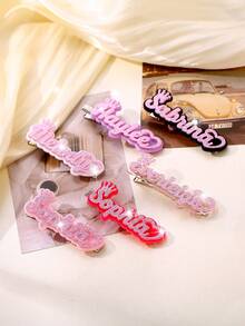 Customized Acrylic Name Hair Clip, Cute Cartoon Design, Couples Letter Acrylic Holiday Valentine's Day Gift, Unique Gift Choice - Sparkling Pink-half Heart - View 6