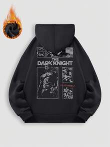棉質女上衣，哥譚主題圖案上衣，女式黑色落肩衛衣，秋冬厚實布料保暖寬鬆連帽衫，適合寒冷天氣 - 黑色 - 查看 2