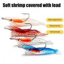 Topline Tackle 4pcs/Box 6cm 3g Glow-In-The-Dark Realistic Shrimp Soft Bait Artificial Soft Hook Fishing Lure For Bass Saltwater Fishing Tackle