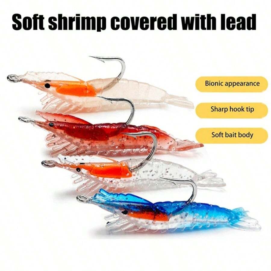 Topline Tackle 4pcs/Box 6cm 3g Glow-In-The-Dark Realistic Shrimp Soft Bait Artificial Soft Hook Fishing Lure For Bass Saltwater Fishing Tackle