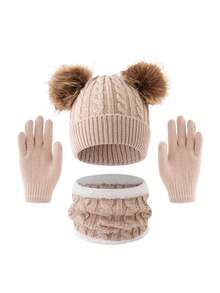 3pcs Set - Kids Winter Warm Thick Ear Ion Hat, Gloves, Scarf 3 Pieces Set, Suitable For Boys & Girls, Fits Ages 3-8 - Multicolor - View 7