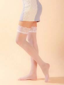 1/2 Paia di calze in pizzo con motivo floreale in silicone per donne, calze sexy e mature, calze sopra il ginocchio estive ultra sottili, calze nere per la coscia, calze invisibili per San Valentino, Ognissanti, Natale e feste - Bianco - Visualizzare 9