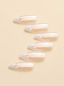 Upgrade Your Charm With 24pcs Cute Pink Almond-Shaped Mirror Press-On Nail Tips, Featuring Small Light Bulb Designs That Illuminate And Add Shine To Your Daily Or Party Wear. Comes With 1 Nail File And 1 Piece Of Glue. Press On Nails Nail Supplies - 多色 3 - 查看 4
