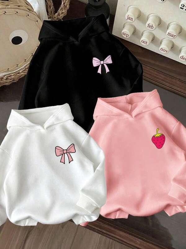 Set de 3 sudaderas con capucha de patrones de dibujos animados cálidos para niños pequeños