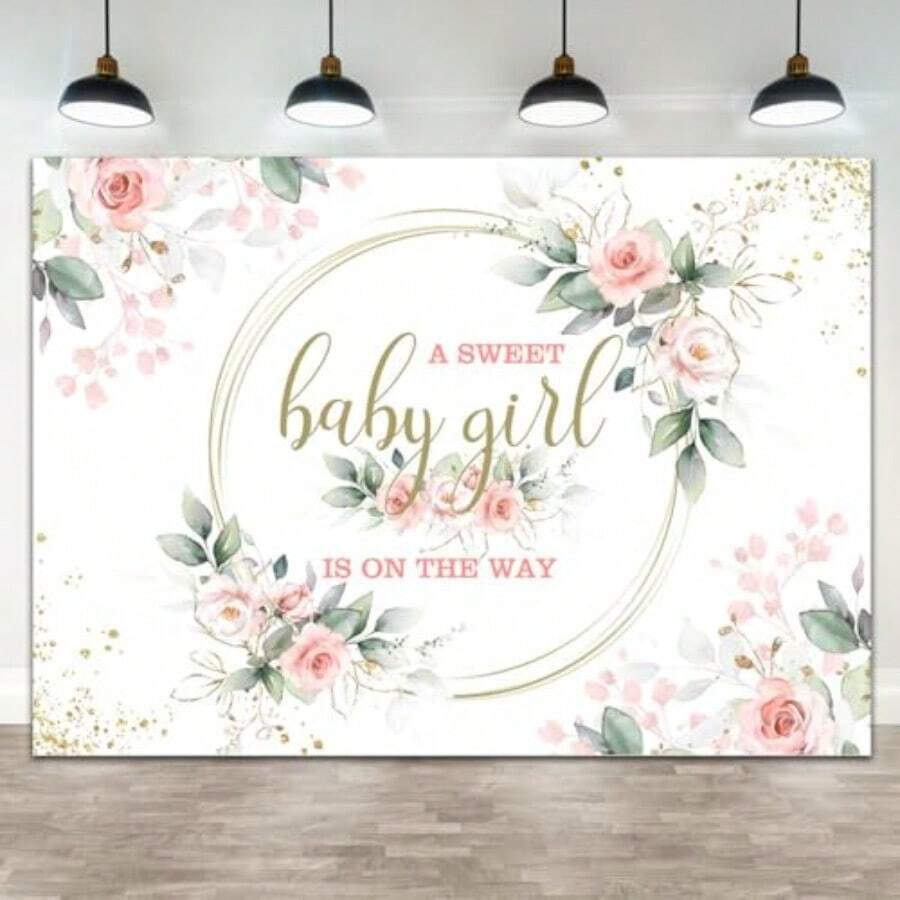 DPink Baby S Baby Shower Decorations Banner Backdrops Its A  Floral A Sweet Little Is On Her Way Sprinkle Party Decor Photography Background Photo Booth Studio Props 7x5ft - Hồng - Xem 1