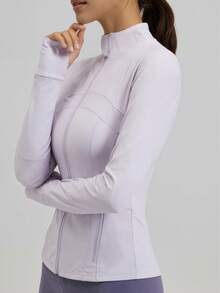 Women's Slim Fit Zip - Up Sports Jacket With 2 ZipperPockets, Lightweight & Stretchy For Yoga, Gym - 淺紫色 - 查看 5