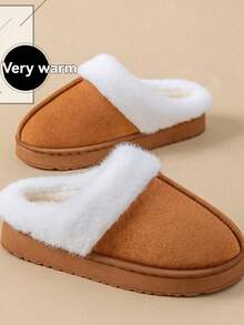 2025秋冬新款女童拖鞋，室内家居风，保暖加厚绒底鞋，百搭休闲家居鞋，一双休闲拖鞋 - 棕色 - 查看 7