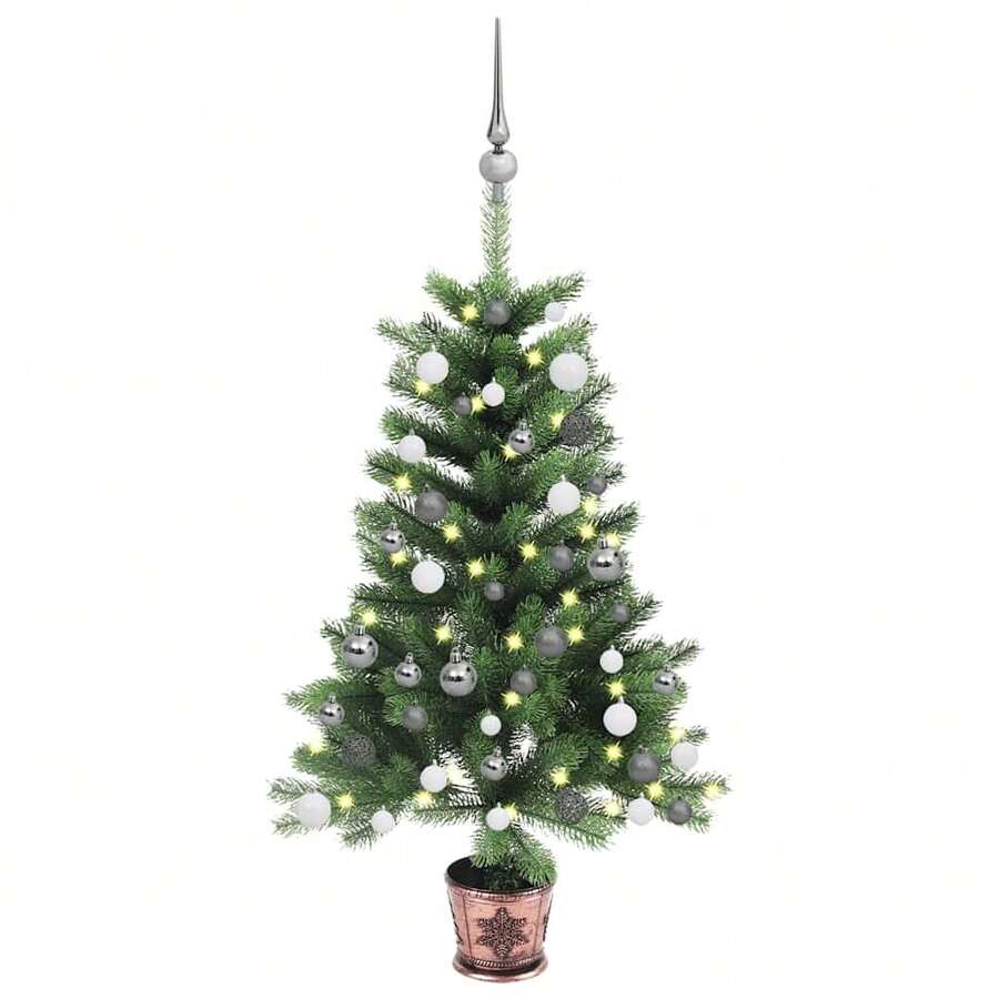 Künstlicher Weihnachtsbaum mit Beleuchtung & Kugeln 65 cm Grün
