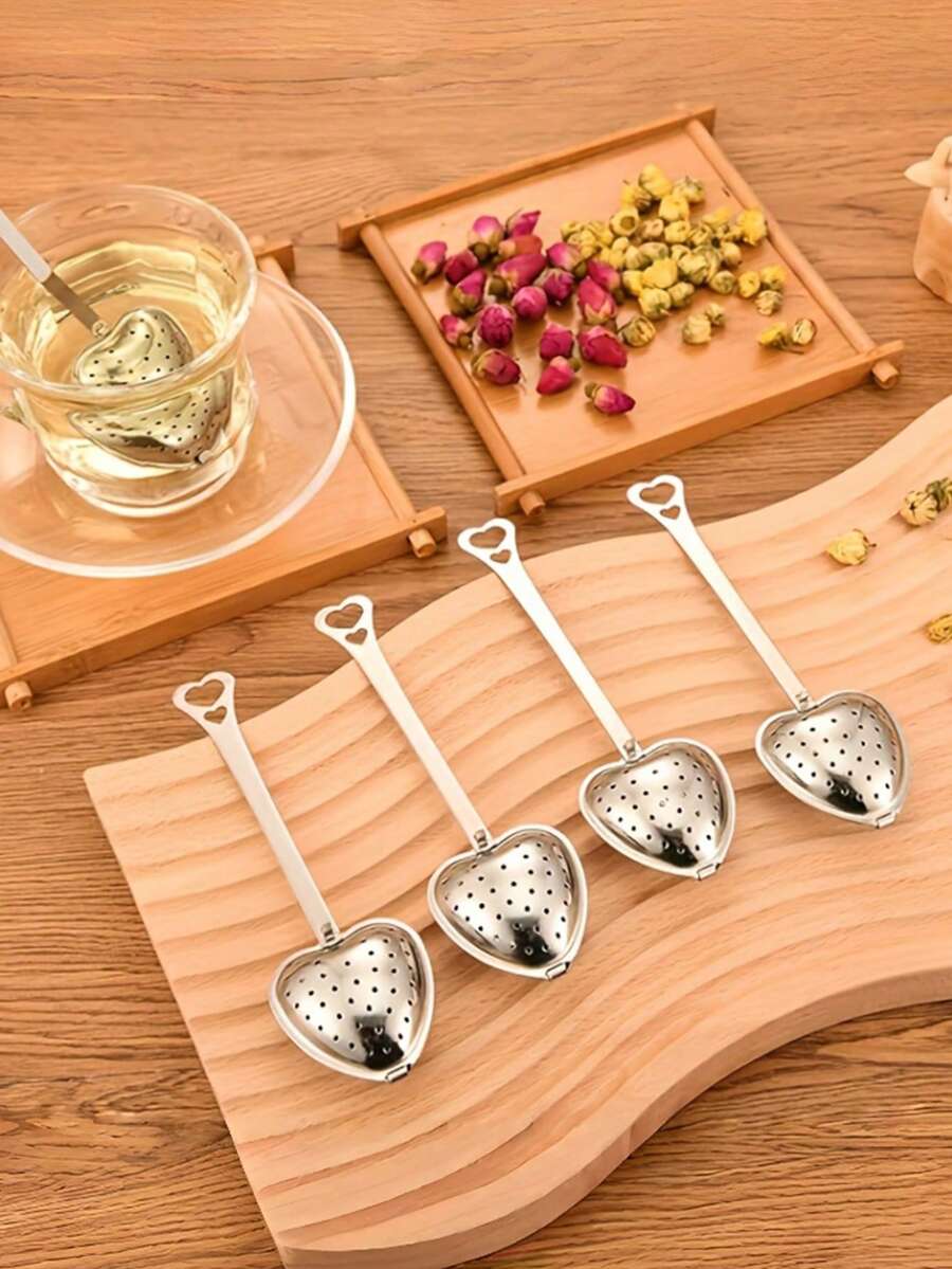 10 pezzi Infusore da tè a forma di cuore in acciaio inossidabile, filtro da tè a forma di cuore con manico lungo, pallina da tè, strumento per preparare il tè in ufficio, strumento per immergere condimenti, adatto per infusione di tè in foglie e tè di fiori, sacchetto per condimenti bolliti