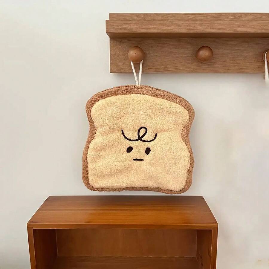 1 Piece Hanging Thick Absorbent Cute Cartoon Hand Towel - Coral Fleece, Quick-Drying And Breathable, Odorless, Suitable Kitchen And Bathroom Sink, Toast And Bread Pattern, Washable, Bathroom Accessories|Interesting Design|Absorbent Fabric, Bathroom Towel - Bánh mì cắt lát - Xem 1