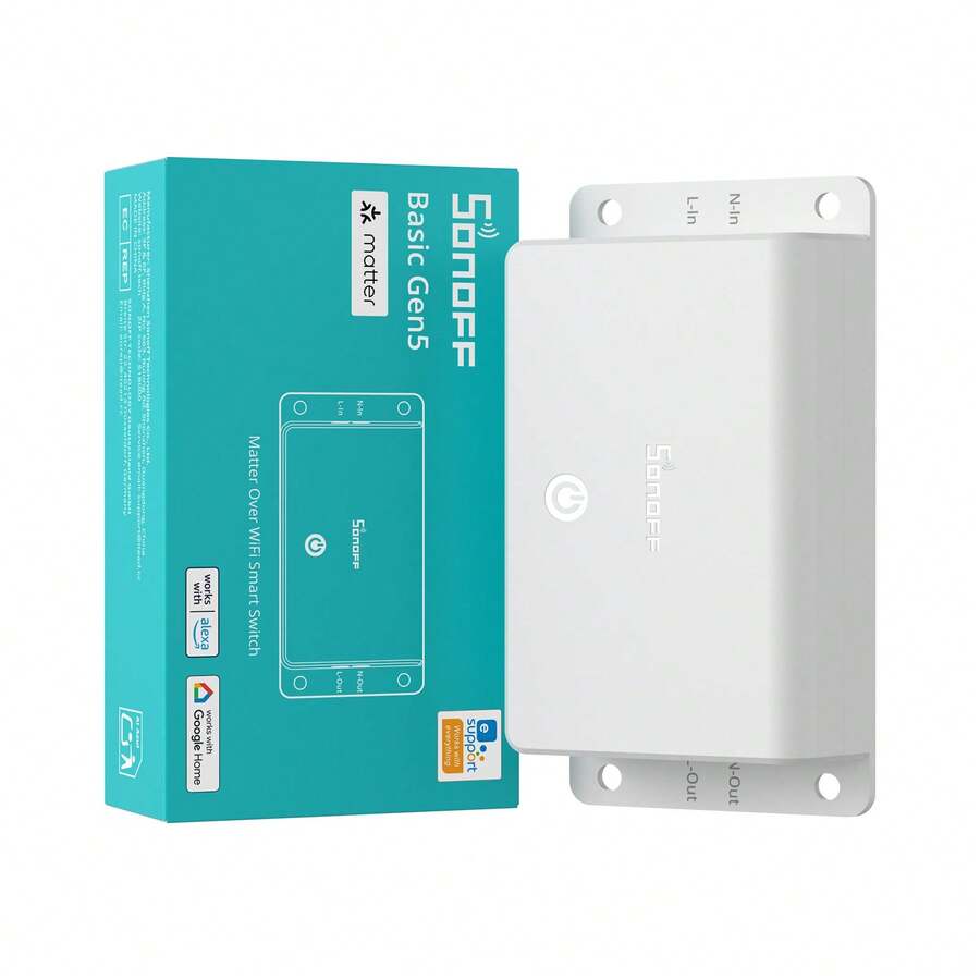 BASIC-1GS,SONOFF Basic Gen5 Matter Over WiFi Smart Switch,Matter Protocol,Large Touch Surface,Magic Switch Mode,Reliable Local Control,Fully Functional,Remote APP Control, Voice Control, Timing Schedule, Smart Scene,Local Control,Smart Home Control,Smart Home, Intelligent Control. - White - View 1
