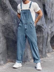 Runcati Men's Denim Bib Overall Jean Romper Trousers Adjustable Strap Workwear Slim Fit Jumpsuit - Màu xanh denim - Xem 4